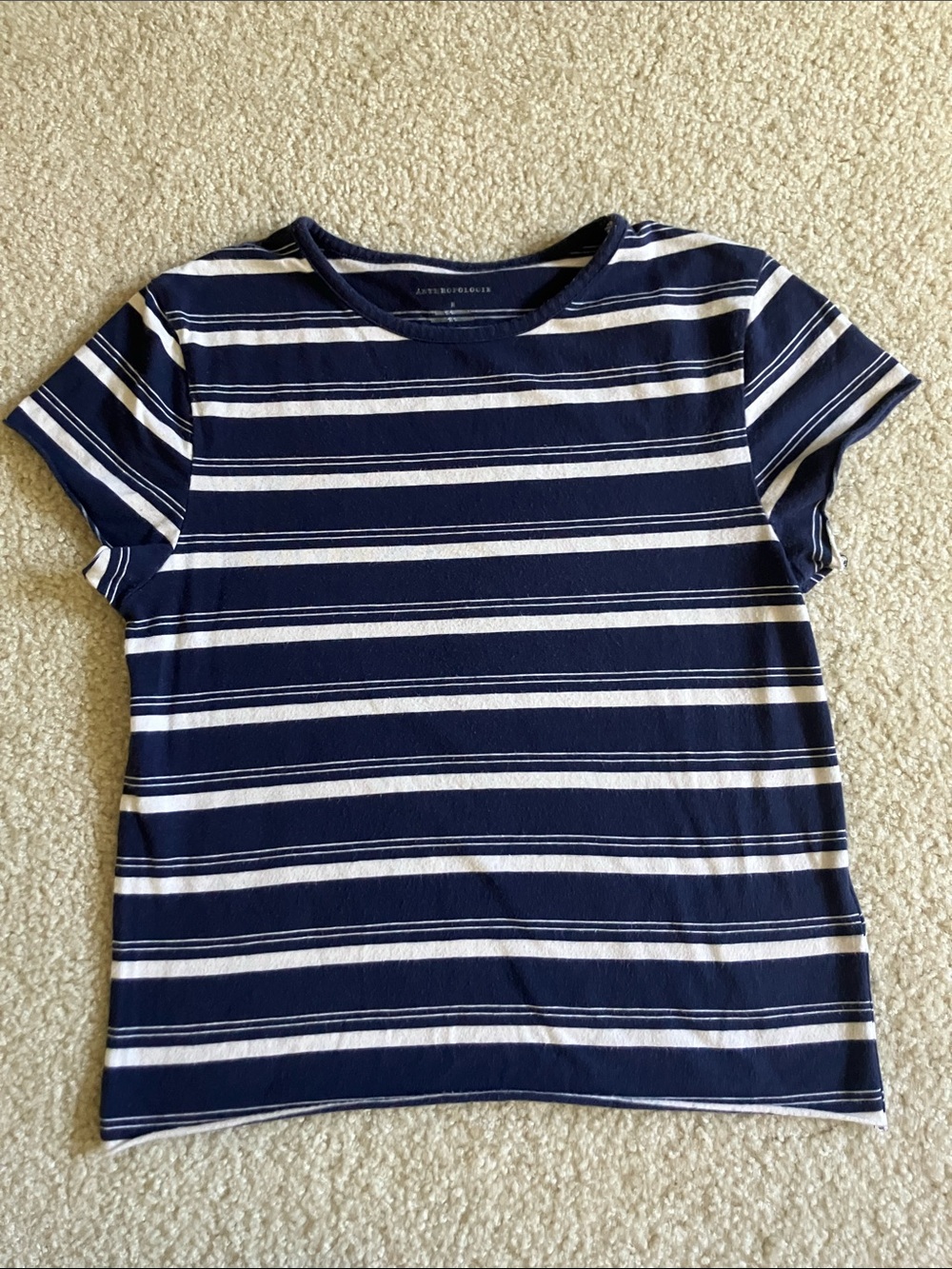 abercrombie kids Navy and White Striped Short Sleeve Tee